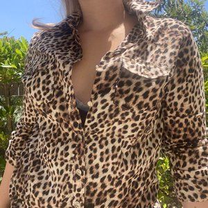 Leopard cheetah/leopard animal-print long-sleeve button blouse by Karen Scott
